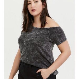 Black Mineral Wash Cold Shoulder Top 3X Torrid